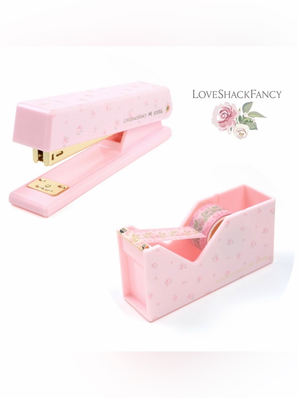 LoveShackFancy Floral Stapler and Tape Dispenser Set